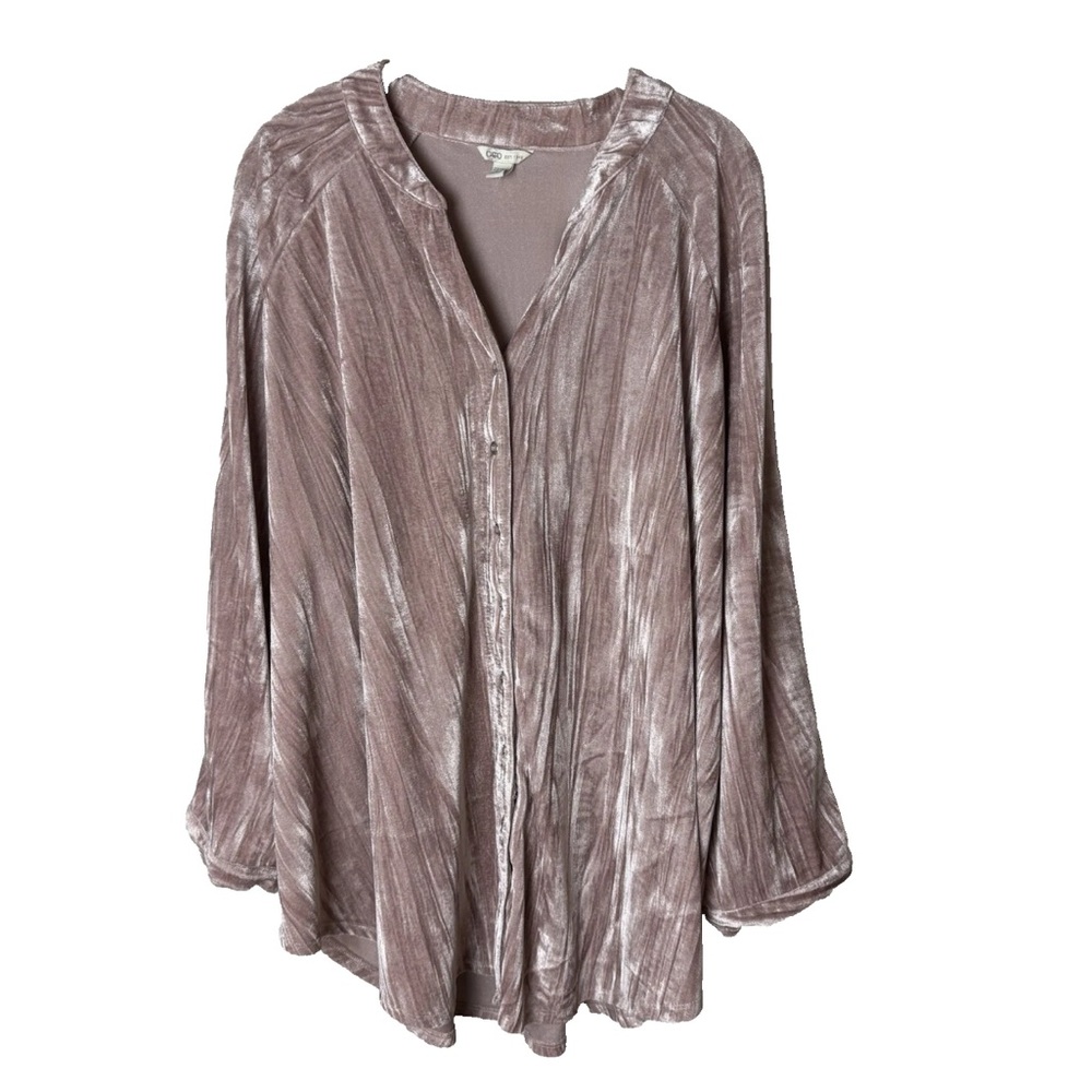 CATO Tunic Top Plus Size 22W 24W Blouse Pink Velvet 3/4 Sleeves Button Up